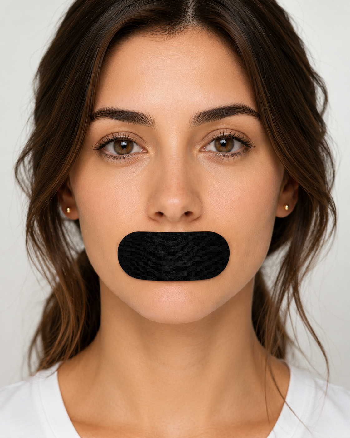 Woman wearing Aerwell mouth tape